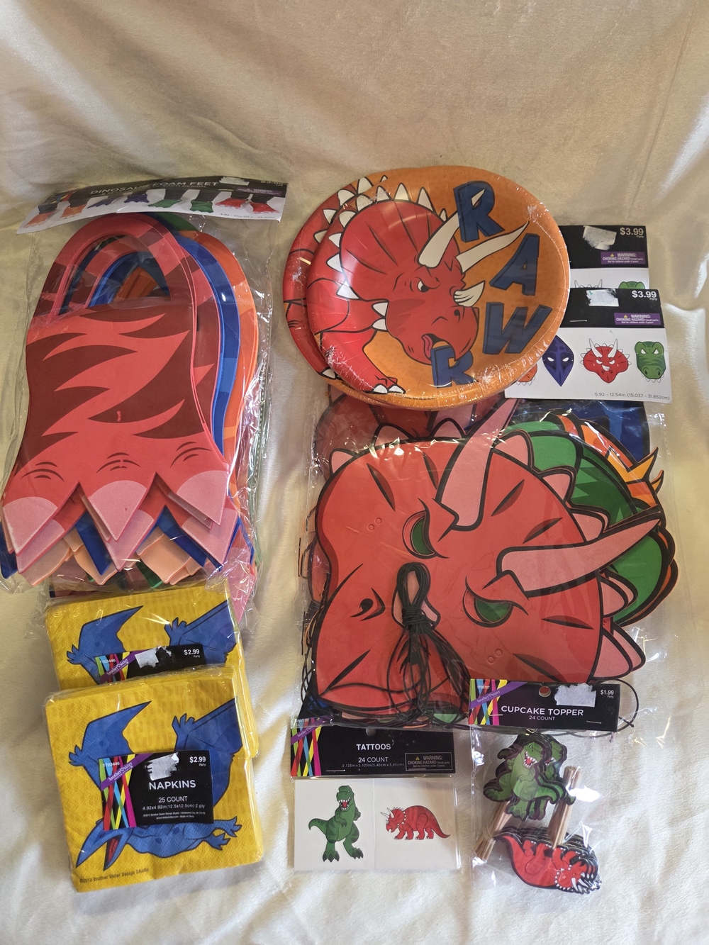 Dinosaur Party Supplies Kit - Red Triceratops Theme